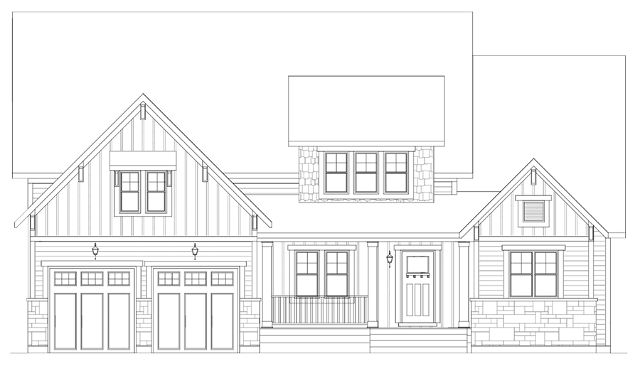 Front elevation plan of Collingwood Craftsman Home by Charmcraft