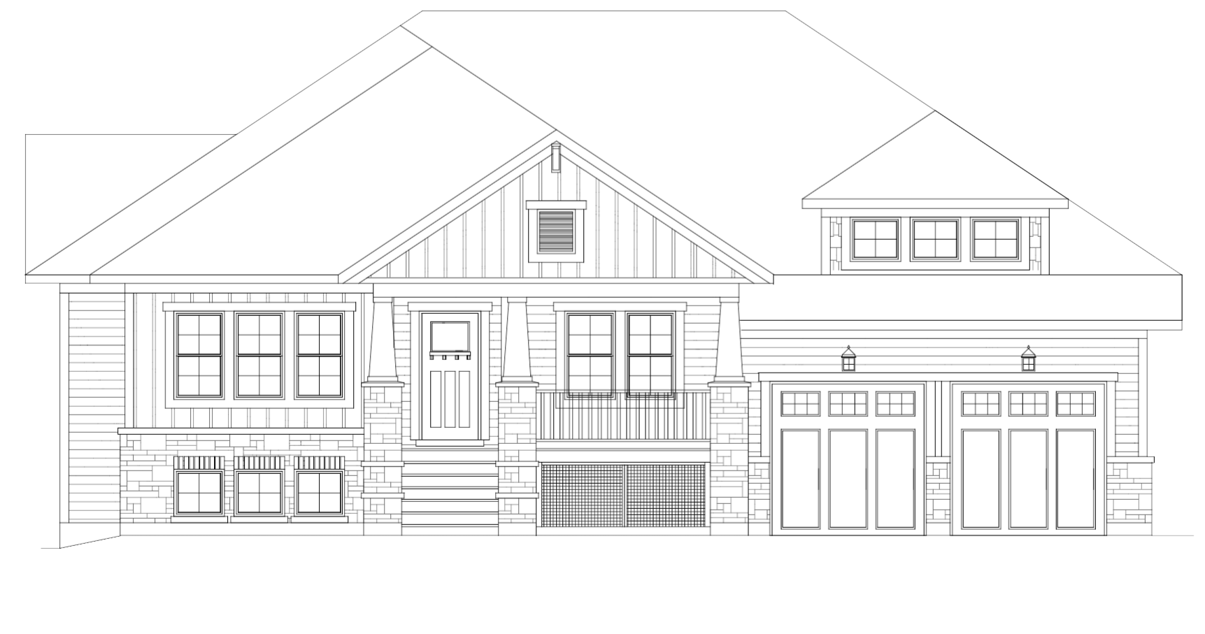 Front elevation plan of Collingwood Craftsman Home by Baric